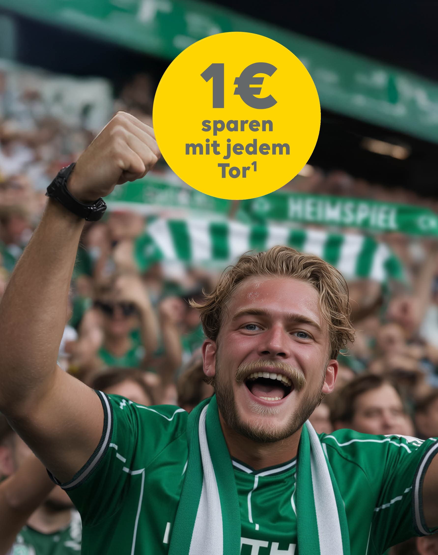 Fan von Werder Bremen jubelt im Stadion über ein Tor seines Vereins